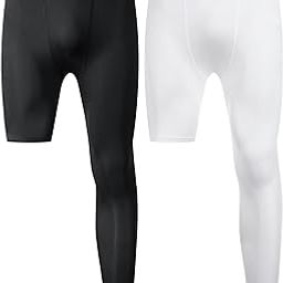 One Leg Compression Tights Full Length for Basketball Single Leg Long Pants Sports Base Layer Leggings 1-2 Pack, Black+white - Left Long + Right Short, Large-image-10