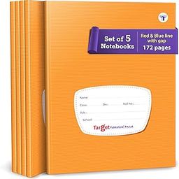 TARGET PUBLICATIONS Red and Blue Line with Gap Books | Small Four Line with Gap Books | 172 Ruled Pages | Hard Brown Cover | 155 cm x 19 cm Approx | Pack of 5 Notebooks | GSM 57-image-22