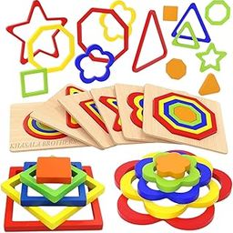Khasala Brothers® Puzzles Games Wooden Toys Montessori Shape Sorting Puzzle Sensory Toys Toddlers Activities Preschool Learning Early Educational Toys for Kids (Pack of 3 Set)-17