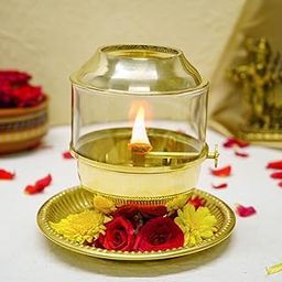 Ekhasa 100% Pure Brass Akhand Jyot Diya with Adjustable Bati Knob, Wick Lifting Screw Lever, Glass Cover (Large Size, 250 ml Oil Capacity, Stay Lit for 48 Hours, Wick Included, Authentic Borosilicate)-image-18