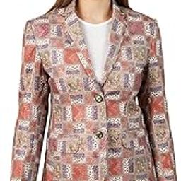 Women's Blazer Digital Print Cotton Brown Blazer-38