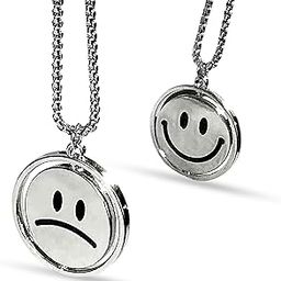 THE MEN MARK Reversible Mood Pendant Necklace – Dual Face Happy & Sad Emoji Stainless Steel Chain for Men and Women-image-62