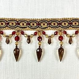 Cranberry, Brown & Antique GoldCrystal Beaded Tassel Fringe Trim 4" Width TF-32/33-7-17 Upholstery/Drapery/Interior Design/Home Furnishing-image-3