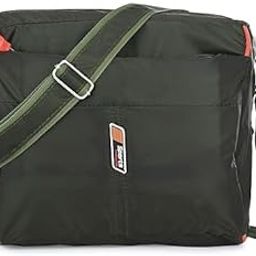 Crossbody Messenger Bag, Olive Green, Nylon, Adjustable Shoulder Strap, Orange Zipper Accents-picture-10