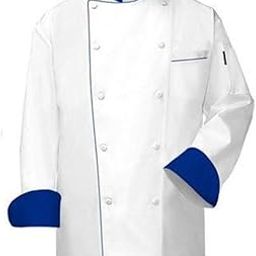 Full Sleeve Solid White Chef Coat With Blue Piping Blue Cuff Collor-image-82