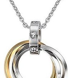 Tri Rings of Love Stainless Steel With Cz Golden Pendant Necklace/chain for Men/boys | Gift for Men | Silver Chain-image-106