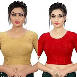 Blouse for Women Dobby Readymade Blouse red and Golden Colour (Red, Golden, XXL)-image-15