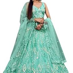 Woman's Fabulous Turquoise Sequins Net Lehenga Choli-image-57