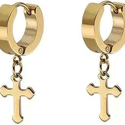 Gold Earring With Stylish Cross 316L Stainless Steel Earrings for Men and Boys | Fashion Non Piercing Earrings for Men-image-74