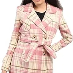 honnete Women Double Breasted Checkered Style with Belt and Pocket Coat for Winter-picture-32