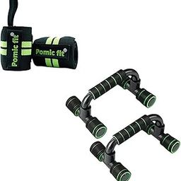 Pomic fit Push Up Stands & Wrist Band Combo for Men & Women (pack of 2) Non-Slip Push up Bars for Floor Exercise Home Workout & Fitness Equipment Gym Wrist Wrap With Thumb Loop Gym Gloves (Neon)-image-99
