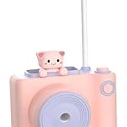 Kiditos Small Study Desk LED Lamp Rechargeable, 360° Flexible Gooseneck Lamp with Pen Holder, Pencil Sharpener, Table Lamp for Girls Boys Room (Camera), Pink-image-5