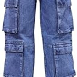 Women Cargo Jeans | High Waist Stretchable Wide Leg Straight Fit Denim| Boyfriend Jeans for Women-image-1