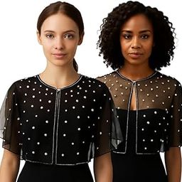 RABBA Women's Black Net Pearl Capelet Shrug – Set of 2 | Silver Beads & White Pearls | Stylish Poncho for Sarees & Gowns-image-89