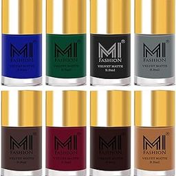 MI FASHION Velvet Matte Highly Pigmented Nail Paint Multicolor Combo Stay-Smooth Application Ultra Long-Lasting Top Coat 9.9ml Each (Set-8)-image-77