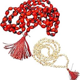 Krishna 108 White and Red gunja Combo Set Beads Natural 8mm White Gunja Seeds Chirmi Mala for Pooja, and Mantra Chanting Japa Mala.2 Pcs-34