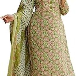 Women Straight Pure Cotton Embellished Floral Print Kurti Set with Dupatta and Pant (K10155 - Light Olive Green, Crimson Pink - 5XL)-picture-17