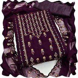 manvaa Women'S Purple Unstitched Heavy Thread And Multi Embrodiery, Sequence Work With Fancy Embroidered Dupatta Georgette Dress Material (RNX577PRP)-picture-18