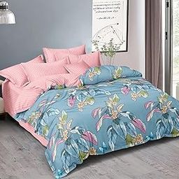 MORADO Premium Glace Cotton Floral Design Duvet Cover - Single, Blue Color with Zipper-image-71