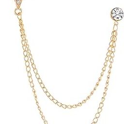 Gold Plated Cubic Zirconia Studded Star Pattern Double Chain Pin Brooch Elegant Jewellery for Men-20