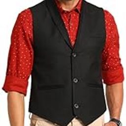 Men Poly-viscose Black Self Design Slim Fit Casual Waistcoat-image-58