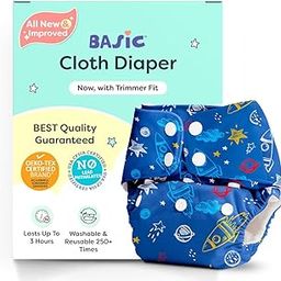 BASIC Cloth Diapers for Babies l New Trimmer Version l Adjustable & Washable Cotton Diaper l Rash Free Reusable Diaper for New Born Baby l Comes with a Quick Dry Pad l 3M - 3Y | 5-17kgs-16