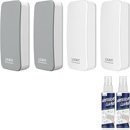 loukin 4 Pack Magnetic Dry Erase Eraser, Whiteboard Eraser, Glass Board Remover, 3.4 fl oz Whiteboard Cleaner * 2 Included, for Classroom, Home and Office Use (Gray*2, White*2)-0