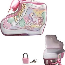 TwistiKids Shoe-Shaped Unicorn-Themed Metal Piggy Bank with Lock & Key | Pink Unicorn Design | Money Saving Coin Box Gullak for Kids, Boys, Girls & Adults | Cute Return Gift, Under 300 Rupees-1