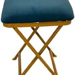 Exuraze Square-Shaped, Lightweight, Foldable Wooden and Wrought Iron Sitting Stool/Side Table for The Living Room or Garden (Blue)-29