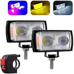 Steko {Pack of 2 Pieces) Super Bright 6 Mode Dual Lens Fog Light, LED Lamp Projector Lens Spotlight For Bike Car, Bike (12V, 60W) With Switch-1