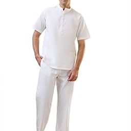 Men Comfort Fit Solid Pattern Cotton Polyester Blend Mandrin Collar Kurta Set-picture-26