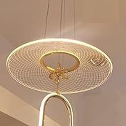 GAUVIK Mordern Luxury Roof Capsule Style Ring 3 Light (WW/WH/NW) LED Chandelier Light Elegant Circle Ceiling Light Hanging Light for Living Dining Room Office Decorative Lighting (Golden)-37