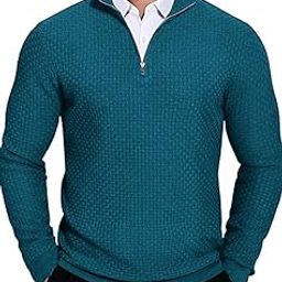 Men High Neck Zipper Full Sleeve Waffle Knitted Winter Sweater,Waffle Knit Sweater for Men, Black-image-98