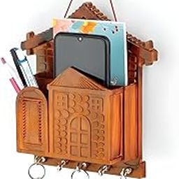 KiR Villa Style Unbreakable Plastic Key Holder for Home | Key Stand | Mobile & Key Holder for Wall | Key Chain Holders | Key Hanger | Stylish Decorative Key Hanger Wall Mounted Decoration (Brown)-image-87