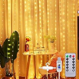 LITVERSE 300 LED Curtain String Lights 3x3m (9.8x9.8ft) – USB Powered, Waterproof, 8 Lighting Modes, Remote Control, Warm White Fairy Lights for Christmas, Diwali, Wedding & Home Decor (Warmwhite)-5