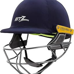 Steelbird Hitz Stainless Steel Premium Cricket Helmet for Men & Boys (Fixed Spring Steel Grill | Light Weight) (M, Blue Fabric with Green Interior)-image-43