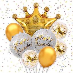 Party Propz Elegant Birthday Decoration Kit - Set of 8 Golden Foil Balloons for Happy Birthday Celebration-0
