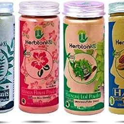 HerbtoniQ 100% Natural Curry, Hibiscus, Bhringraj and Harad Powder for Dandruff, Frizzy Hair, Damaged Hair, Intensive Hair Care Pack (600 Gram)-picture-39