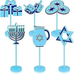 Suzile 6 Pcs Hanukkah Decorations Blue Chanukkah Table Centerpiece Menorah Hexagram Candlestick Dreidel Gift Box Patterns Wooden Signs Gifts Home Party Supplies for Holiday Shelf Dinner Desk Display-image-40