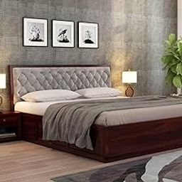 WOODSTAGE Sheesham Wood King Size Bed with Box Storage Cushion Headboard Cot Palang | Wooden Double Bed Furniture for Bedroom Living Room Home (Walnut Finish, White) | 1 Year Warranty-image-86