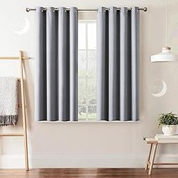 Lunar Days 100% Blackout Solid Window Curtains 5ft Set of 2 Piece | Thermal Insulated Steel Eyelet Faux Silk Plain Room Darkening Curtain for Living Room, Bedroom, Office - 5 Feet, Grey-image-1