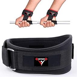 VICTORY Fitness Combo 4.5’’ Inch Wide Weightlifting Gym Belt Back Support & Abdomen Support and (1 Pair) Wrist Support Power Weight Lifting Bar Straps # Men # Women (Medium (30"-34"))-image-23