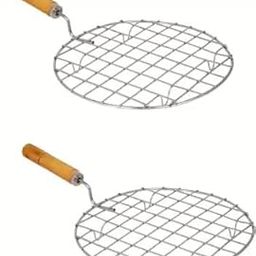 LMR3 Kitchen Round Stainless Steel Roaster Papad Jali, Barbecue Grill with Wooden Handle (Pack of 2)-image-21