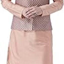 Men's Cotton Blend Regular Fit Full Sleeves Woven Design Mauve Kurta Jacket Dhoti Pants Set-image-8