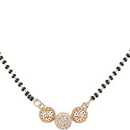 Rose Gold Plated Traditional Single Line American Diamond Pendant with Black Bead Chain Mangalsutra for Women (D106)-image-94