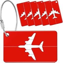 WINDSELL 6 Pcs Luggage Tags, Aluminium Alloy Suitcase Tags, Luggage Labels for Suitcases with Steel Loop, 6 Pack Travel Tags for Baggage Identity ID Labels, Name Tags for Luggage Pack of 6 (Red)-10