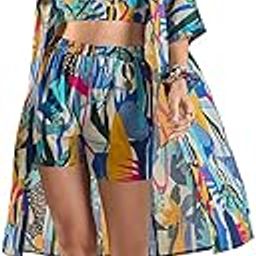 Women Multicolour Printed Long Kimono With Shorts 3 pcs Set-picture-4