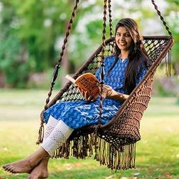 Swingzy Premium Large Swing Chair Hanging Hammock Chair for Home, Indoor, Outdoor, Patio, Balcony, Garden/Jhula for Adults/Free Accessories Included (Rectangle Brown)-picture-32