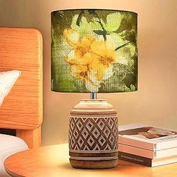 Decorcity Cylinder Wood Table Lamp with Linen Wooden Nightstand Kids Table Lamp for Bedroom Kids Bedside Cartoon Nursery Lamp with Pleated Shade for Bedside, Nightstand,k (Wild Meadow)-picture-15