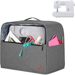 Cotton Visible Sewing Machine Cover With Top Handle And Pockets, Heavy Duty Dust Cover For Most Standard Singer Usha Brother Machines Stitching Machine Silai Machine (Grey, Modern)-21
